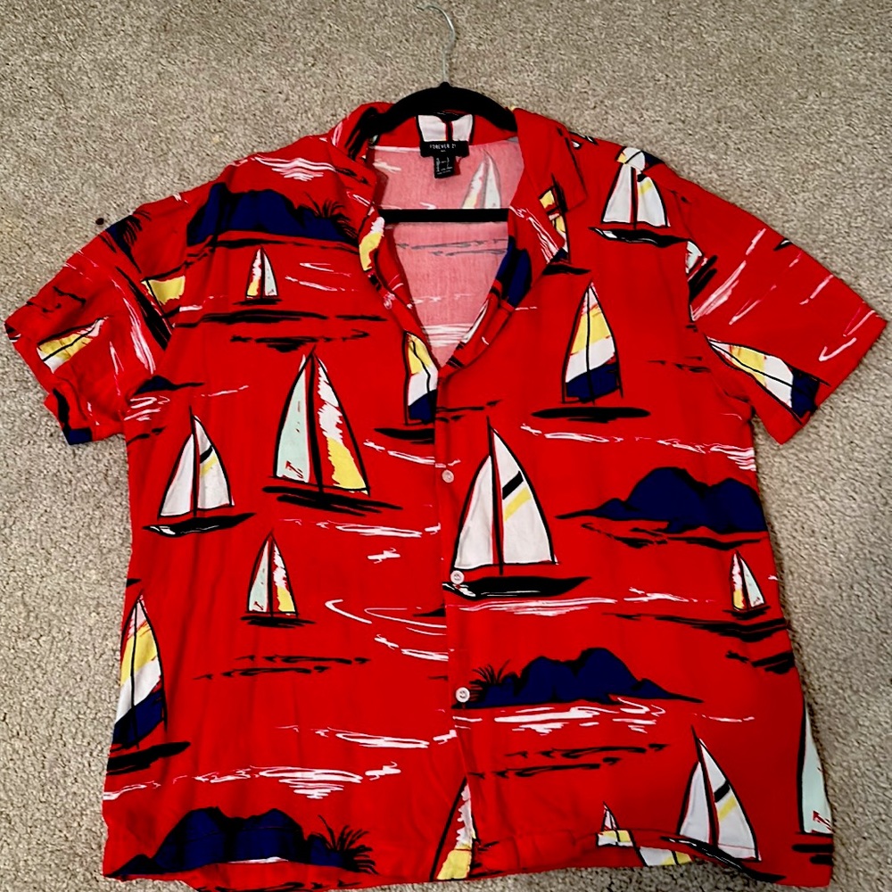 Red sailboat button up
